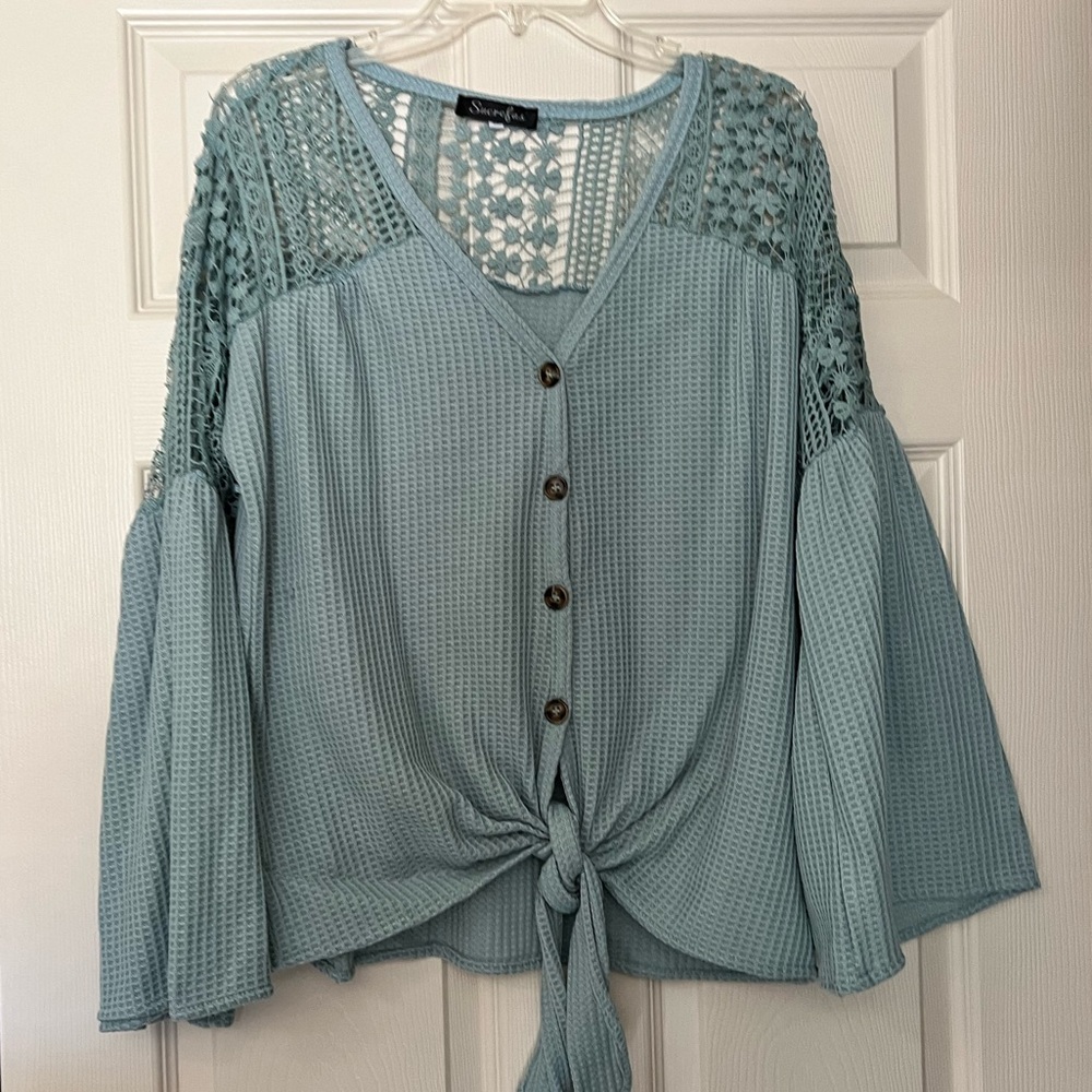 Women’s Blue Top with Lace Detail